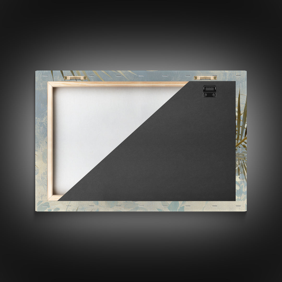 Simple Palm Frond on Off White Linen Framed Canvas Print, Bathroom Art, Custom Pet Portrait, Bathroom Decor, Fine Art, Spa, BAT-3x2-27