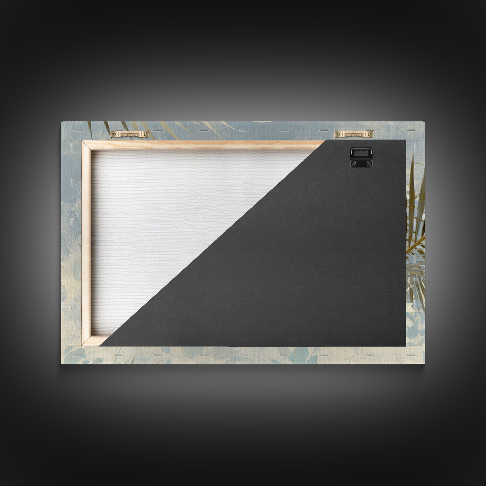 Simple Palm Frond on Off White Linen Framed Canvas Print, Bathroom Art, Custom Pet Portrait, Bathroom Decor, Fine Art, Spa, BAT-3x2-27