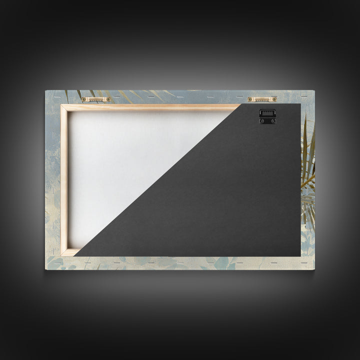 Simple Palm Frond on Off White Linen Framed Canvas Print, Bathroom Art, Custom Pet Portrait, Bathroom Decor, Fine Art, Spa, BAT-3x2-27