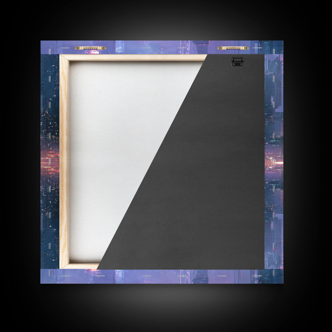 Monochrome City Skyline Reflected Framed Canvas Print, Black and White Art, Living Room Decor, Abstract Art, Monochrome, BAW-1x1-11