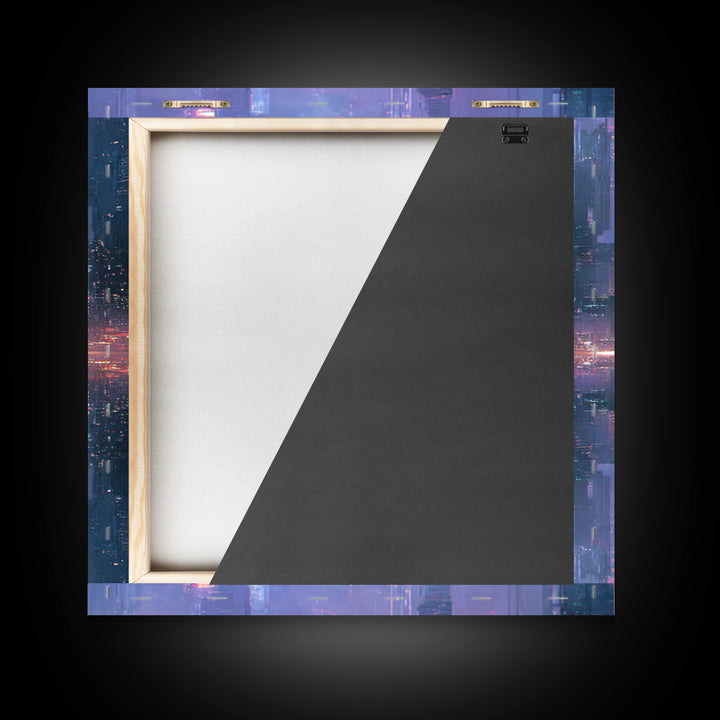 Monochrome City Skyline Reflected Framed Canvas Print, Black and White Art, Living Room Decor, Abstract Art, Monochrome, BAW-1x1-11