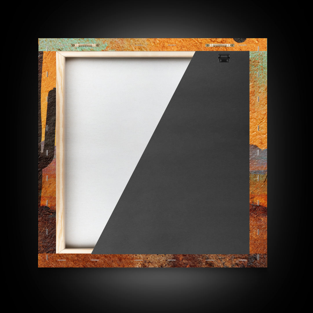 Monochrome Desert Cactus Silhouette Framed Canvas Print, Black and White Art, Neutral Decor, Living Room Decor, Oil Painting, BAW-1x1-21