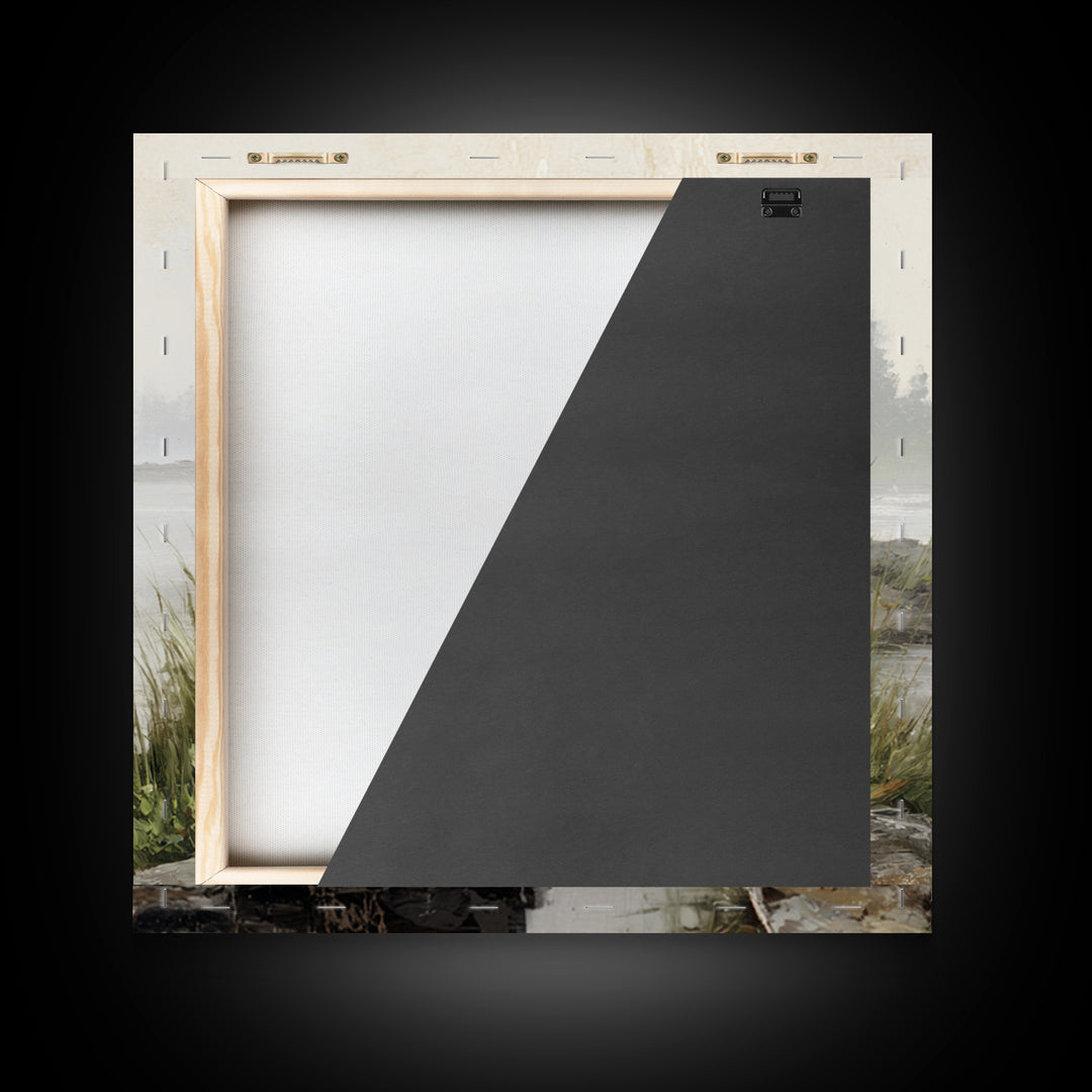 Misty Bridge Landscape Framed Canvas Print, Black and White Art, Modern Wall Art, Living Room Decor, Fine Art, Monochrome, BAW-1x1-43