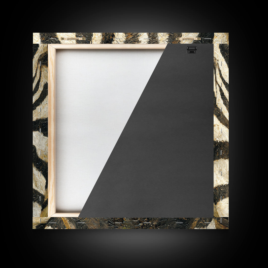 Zebra Stripe Closeup as Graphic Abstraction Canvas Print, Black and White Art, Living Room Decor, Monochrome, BAW-1x1-56