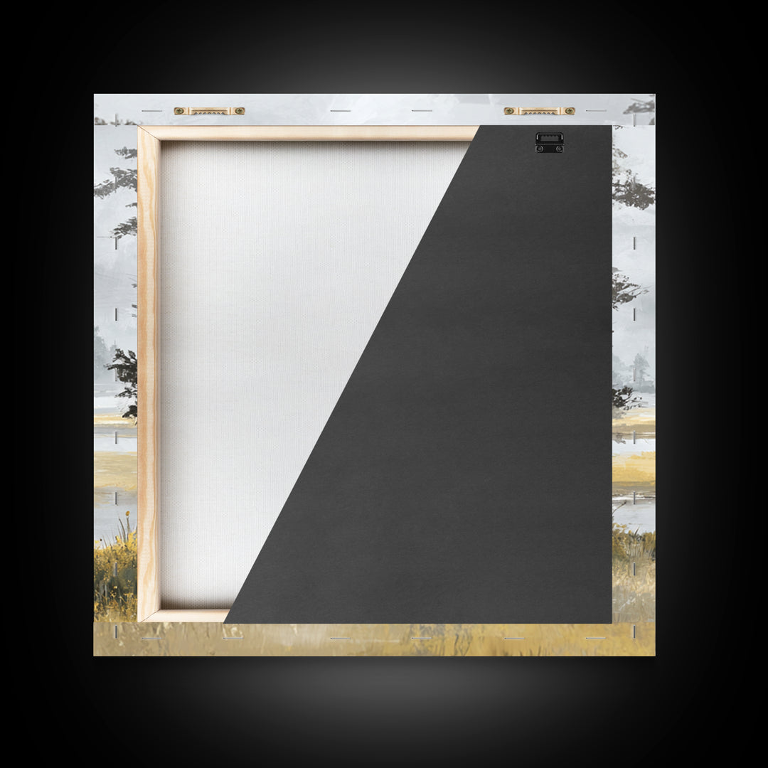 Moody Foggy Forest Framed Canvas Print, Black and White Art, Gothic Decor, Living Room Decor, Oil Painting, Monochrome, BAW-1x1-7