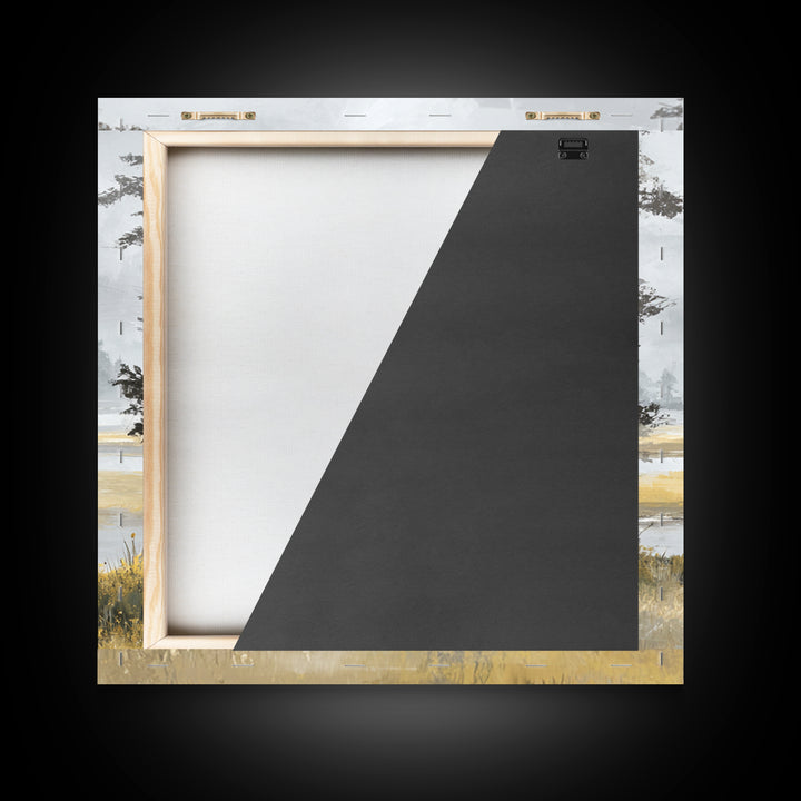 Moody Foggy Forest Framed Canvas Print, Black and White Art, Gothic Decor, Living Room Decor, Oil Painting, Monochrome, BAW-1x1-7