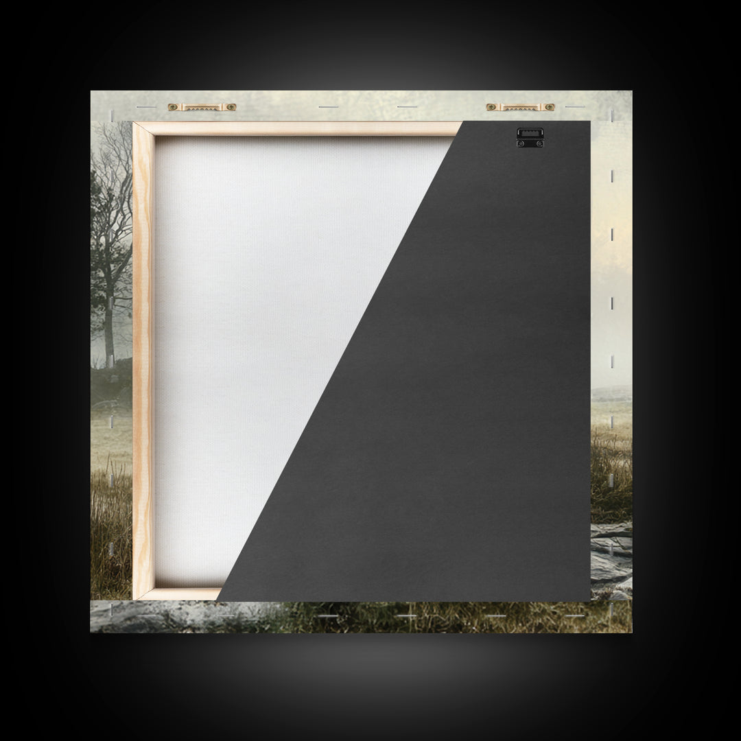 Moody Foggy Forest Framed Canvas Print, Black and White Art, Boho Decor, Living Room Decor, Monochrome, Halloween Decor, BAW-1x1-79