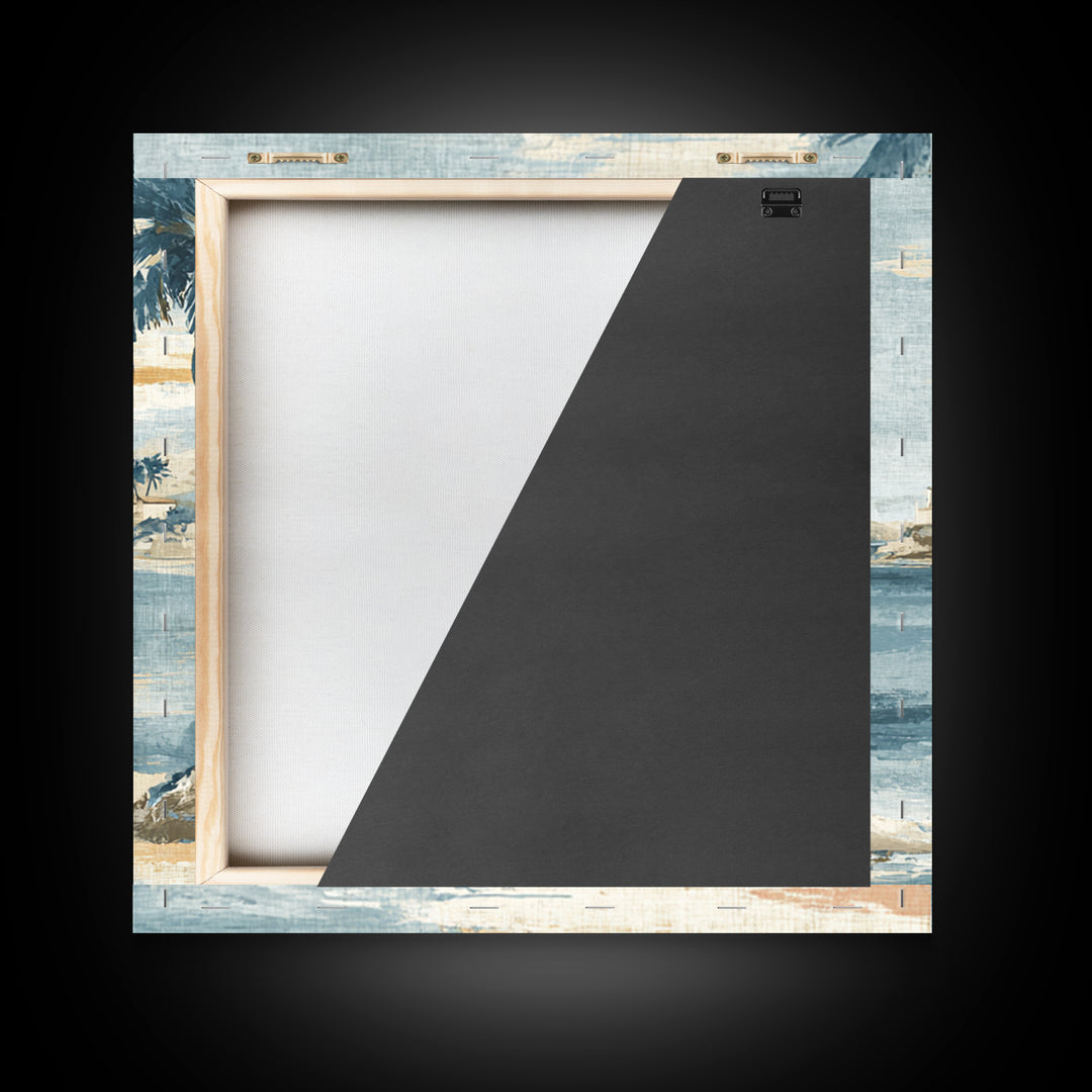 Moonlit Tropical Beach Framed Canvas Print, Beach Art, Art, Coastal Decor, Fine Art, Shore, Abstract Wall Art, Whimsical Decor, BEA-1x1-48