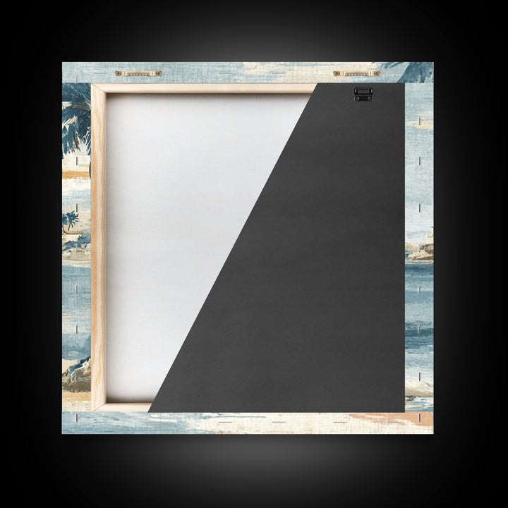 Moonlit Tropical Beach Framed Canvas Print, Beach Art, Art, Coastal Decor, Fine Art, Shore, Abstract Wall Art, Whimsical Decor, BEA-1x1-48