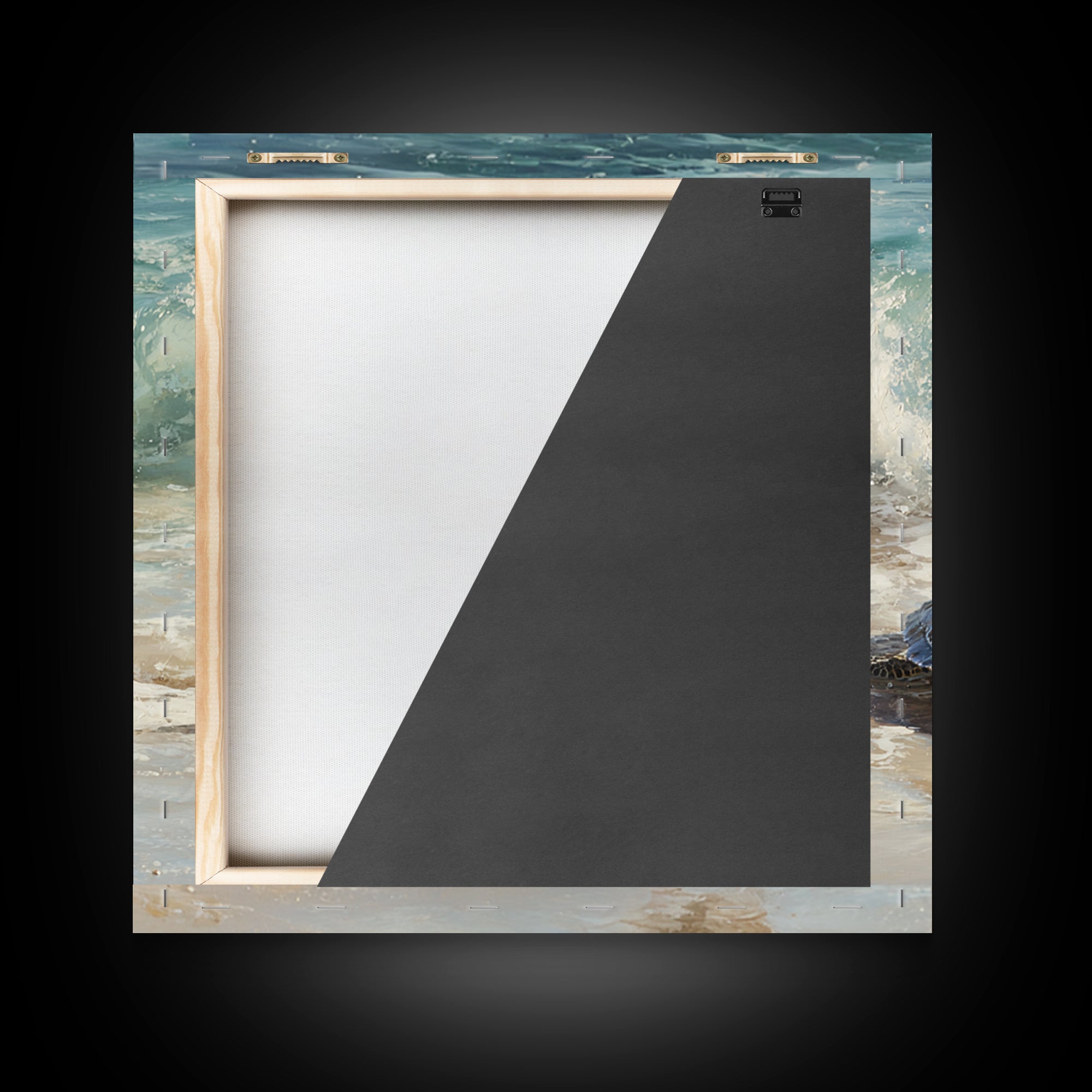 Family of Sea Turtles Crossing Moonlit Sand Framed Canvas Print, Beach Art, Coastal Art, Coastal Decor, Fine Art, Shore, BEA-1x1-62