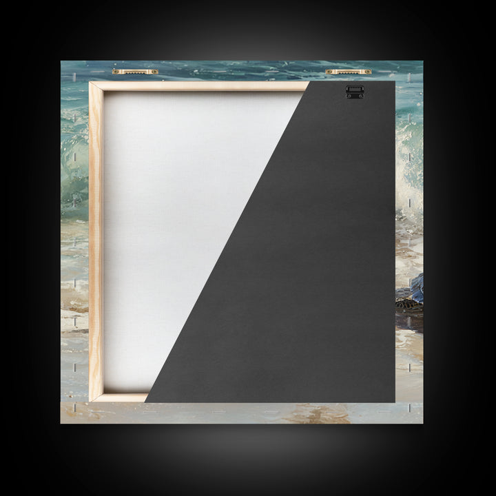 Family of Sea Turtles Crossing Moonlit Sand Framed Canvas Print, Beach Art, Coastal Art, Coastal Decor, Fine Art, Shore, BEA-1x1-62