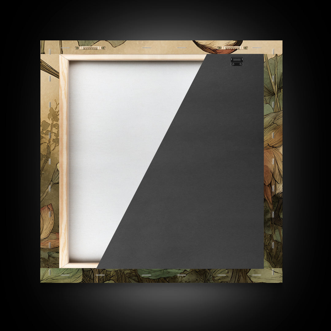 Crane and Lotus Composition Framed Canvas Print, Bird Art, Gallery Decor, Living Room Decor, Fine Art, Flight, Contemporary Art, BIR-1x1-41