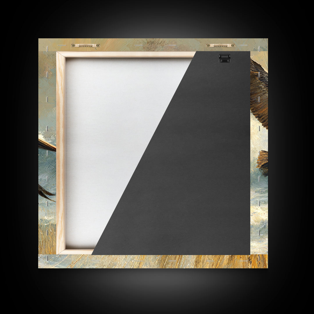 Pelican Flying over Coastal Waves Framed Canvas Print, Bird Art, Digital Download Art, Living Room Decor, Abstract Art, Flight, BIR-1x1-42