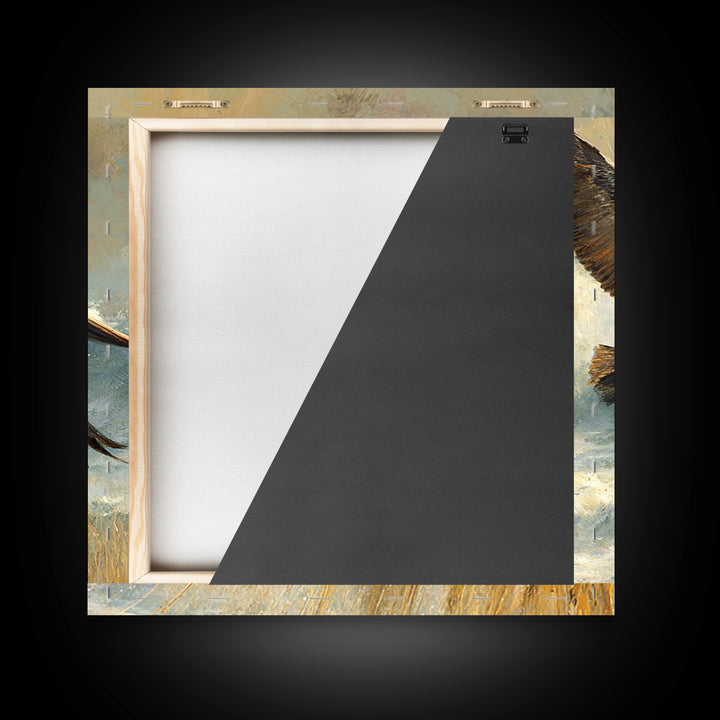 Pelican Flying over Coastal Waves Framed Canvas Print, Bird Art, Digital Download Art, Living Room Decor, Abstract Art, Flight, BIR-1x1-42