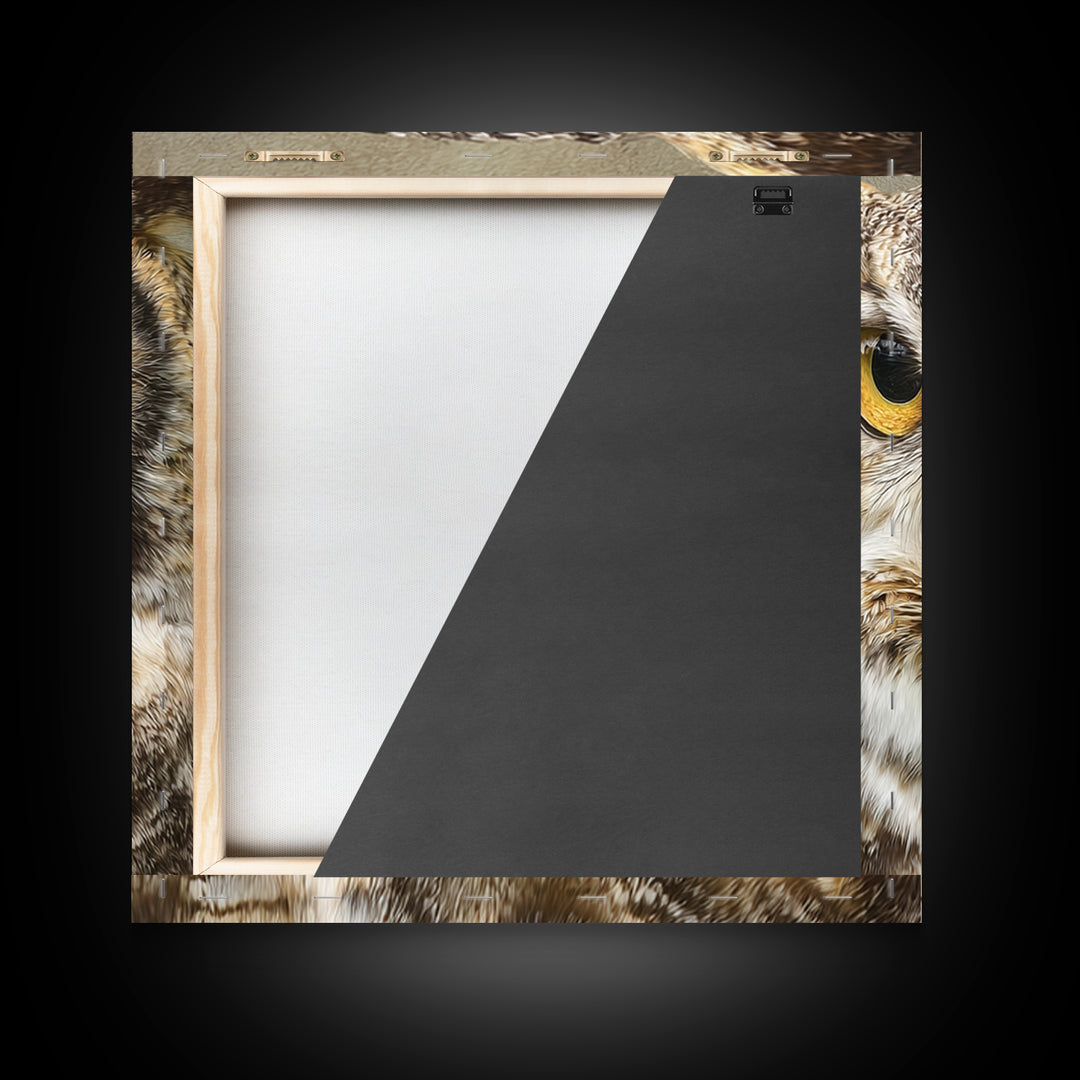 Owl Portrait with Wise Golden Eyes Framed Canvas Print, Bird Art, Fine Art Print, Living Room Decor, Fine Art, Flight, BIR-1x1-53