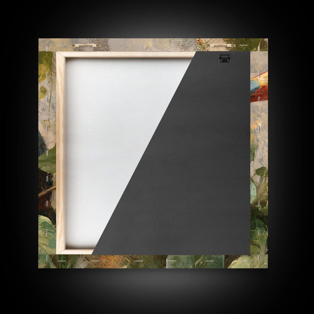 Toucan Framed by Bold Jungle Foliage Framed Canvas Print, Bird Art, Bird Wall Art, Living Room Decor, Fine Art, Flight, BIR-1x1-71
