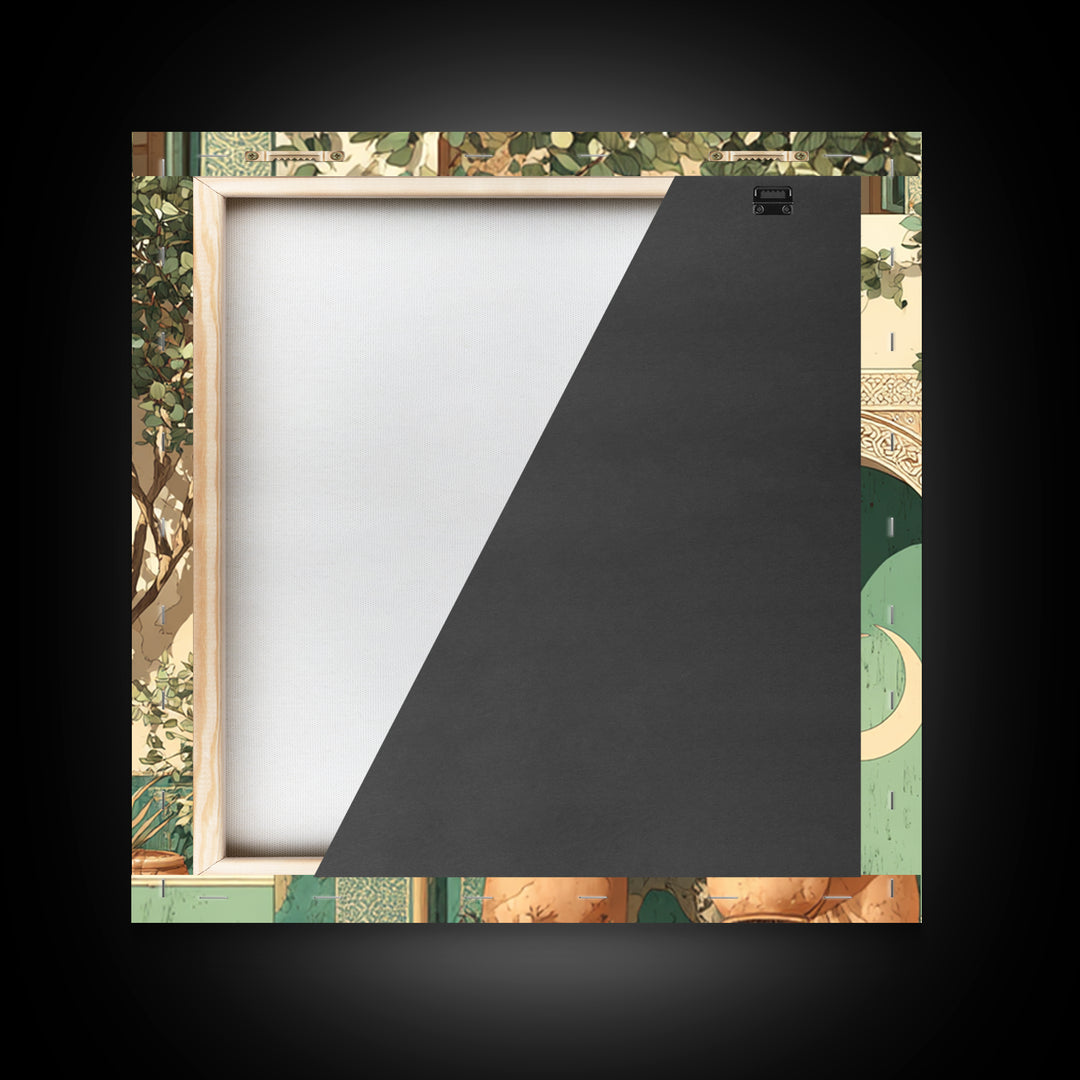 Sage Green Eucalyptus and Crescent Moon Framed Canvas Print, Boho Art, Digital Print, Living Room Decor, Fine Art, Bohemian, BOH-1x1-47