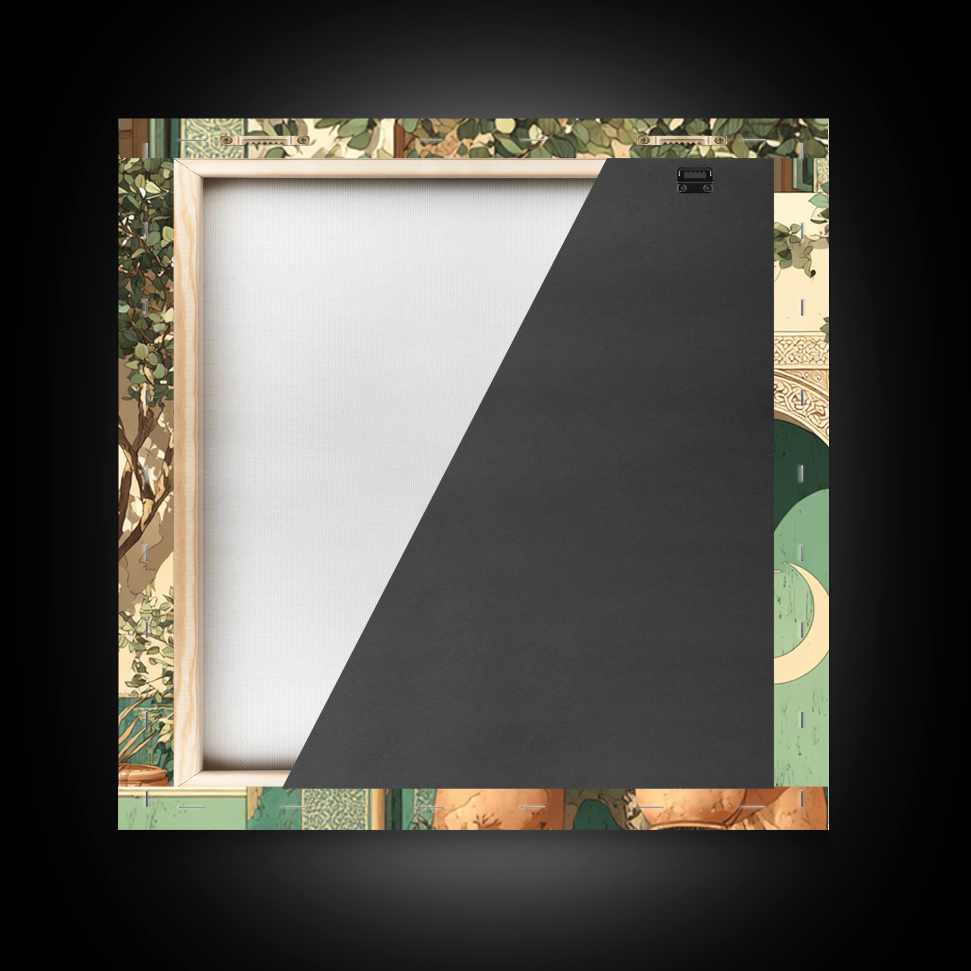 Sage Green Eucalyptus and Crescent Moon Framed Canvas Print, Boho Art, Digital Print, Living Room Decor, Fine Art, Bohemian, BOH-1x1-47