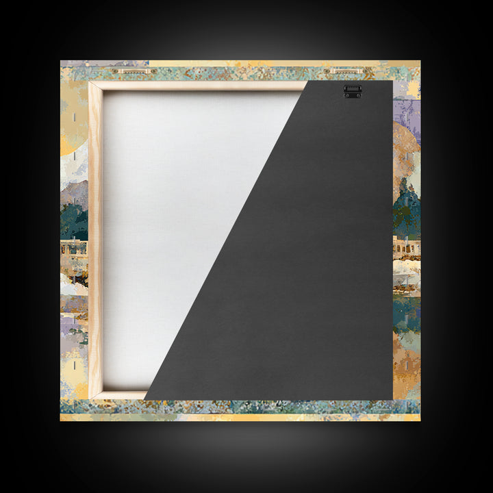 Earth Tone Mountain and River Abstraction Framed Canvas Print, Boho Art, Living Room Decor, Oil Painting, Bohemian, BOH-1x1-83