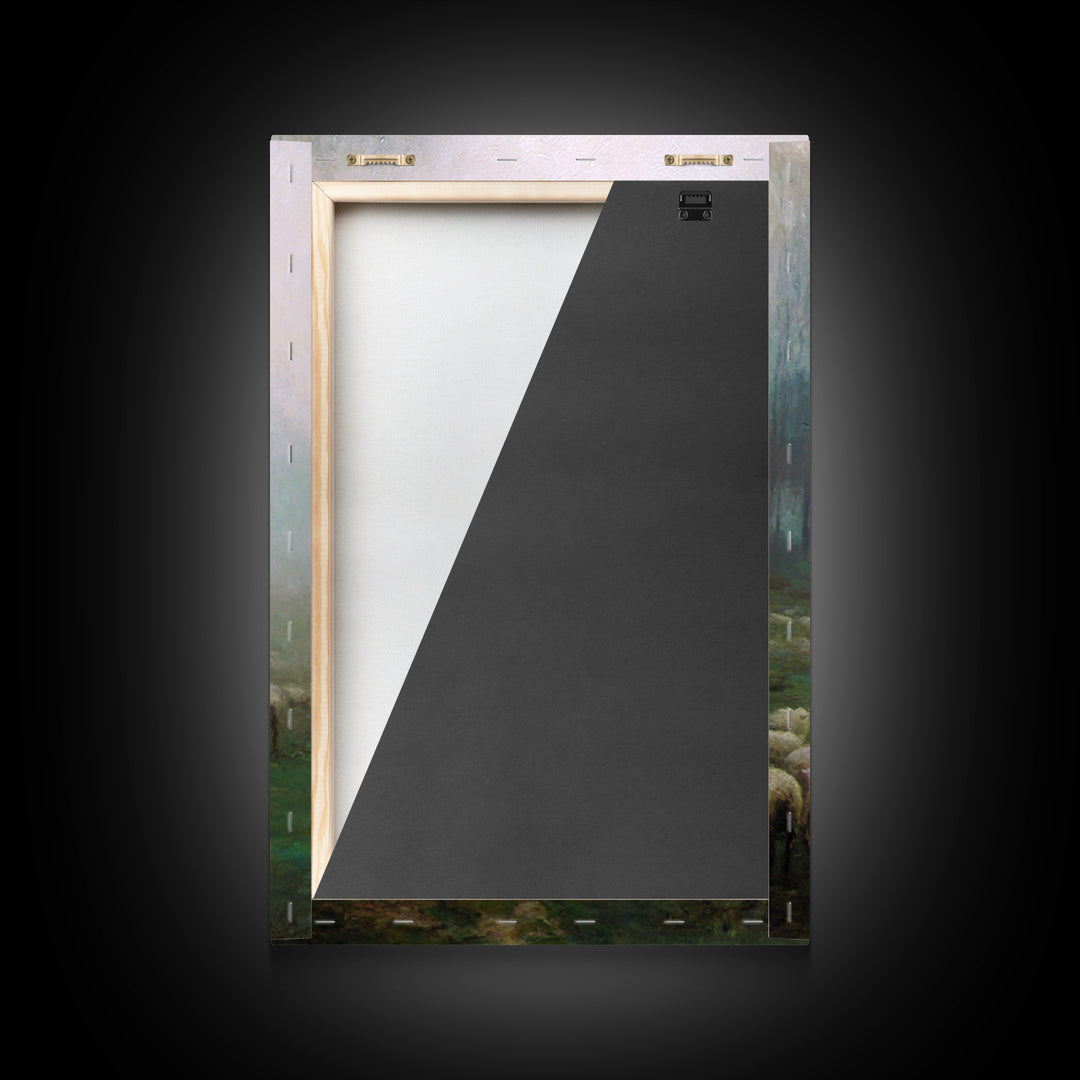 Misty Shepherd Field – Framed Canvas Print – Christian Art Canvas – Christian Wall Art – Pastoral Scenery – Moody Christian Art