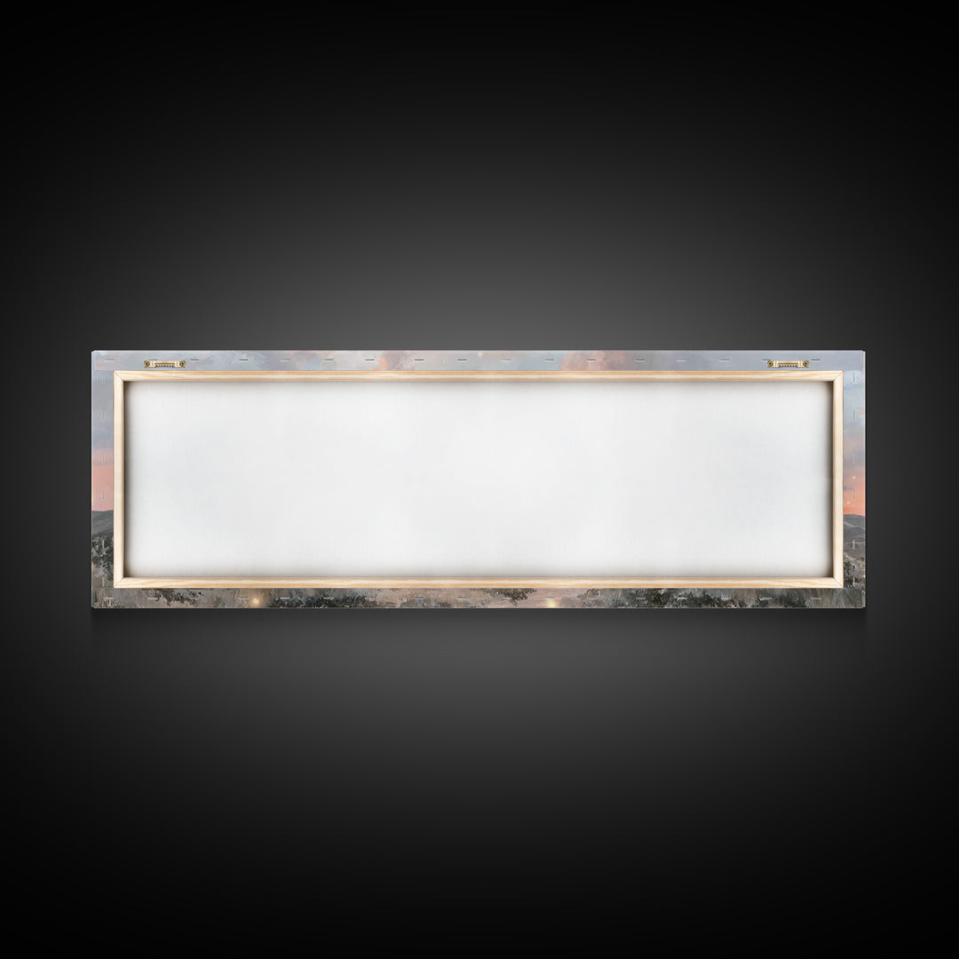 Evening Parish Glow | Framed Canvas Print | Panoramic Wall Art | Christian Art Canvas | Christian Christmas Art | Christian Wall Art | Chri