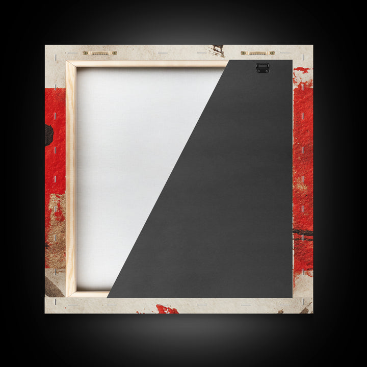 Bold Red Brushstroke Seal Abstraction Framed Canvas Print, Calligraphy Art, Gallery Decor, Living Room Decor, Fine Art, Script, CAL-1x1-67