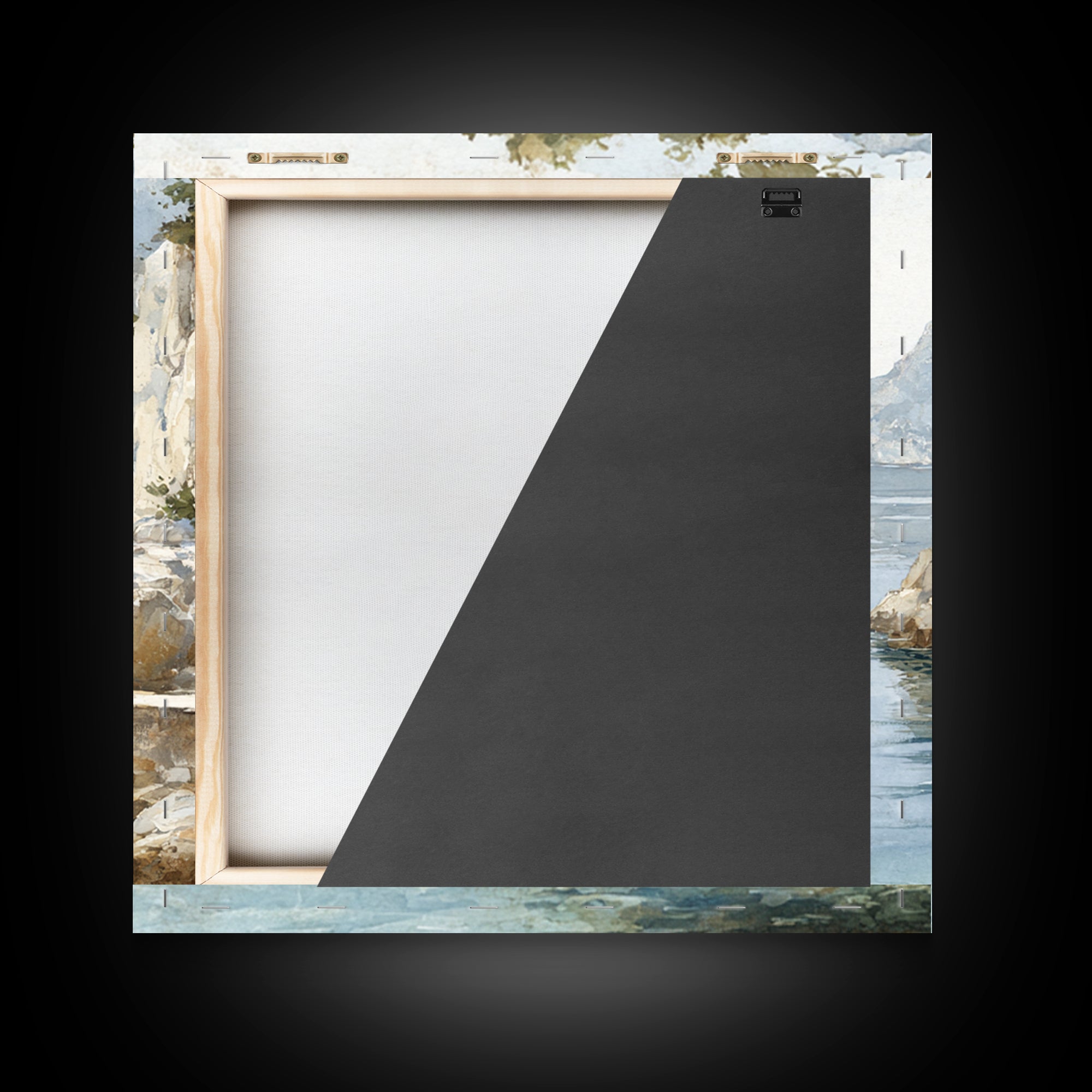 Mediterranean Cove with Cliff Shadows Framed Canvas Print, Coastal Art, Gallery Decor, Coastal Decor, Fine Art, Coastal, COA-1x1-41