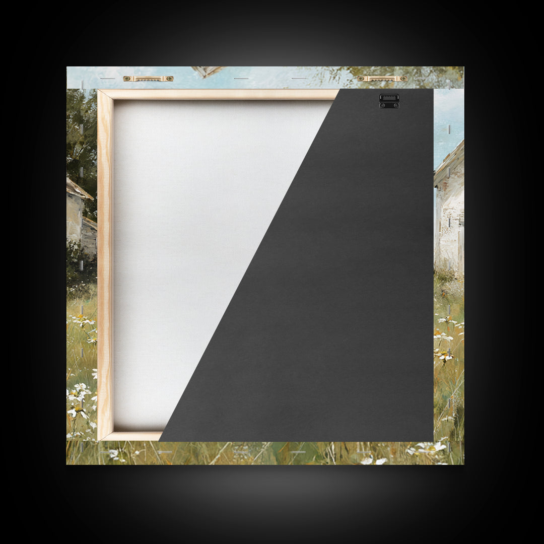 White Farmhouse Surrounded by Tall Grass Canvas Print, Country Art, Wall Decor, Farmhouse Decor, Oil Painting, Country, COU-1x1-82