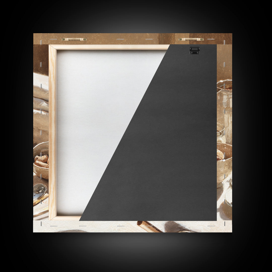 Cinnamon Sticks and Cappuccino Foam Still Life Framed Canvas Print, Coffee Shop Art, Minimalist Wall Art, Cafe Decor, CSA-1x1-72