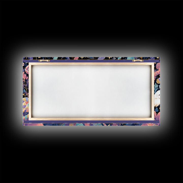 The Star-Cape Magician, Kawaii Halloween Art, Wide Panoramic Art, Framed Canvas Print, Cute Halloween Wall Art