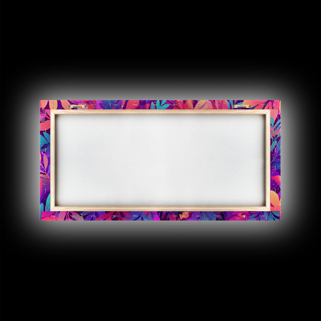 The Ghost With A Flower Crown, Vaporwave Halloween Art, Wide Panoramic Art, Framed Canvas Print, Cute Halloween Wall Art