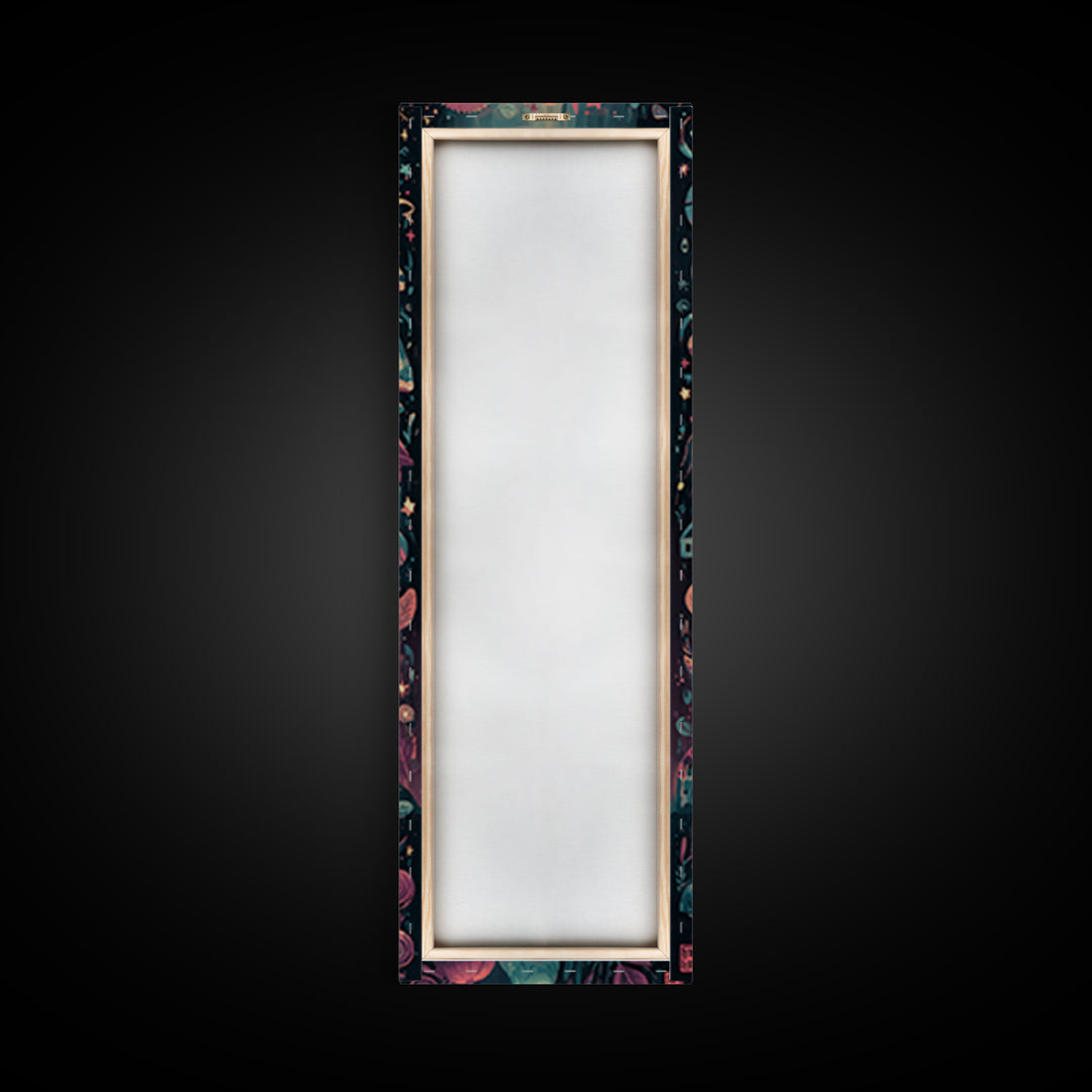 The Star-Seer Of Black Dunwich, Vaporwave Halloween Art, Tall Narrow Wall Art, Framed Canvas Print, Cute Halloween Wall Art