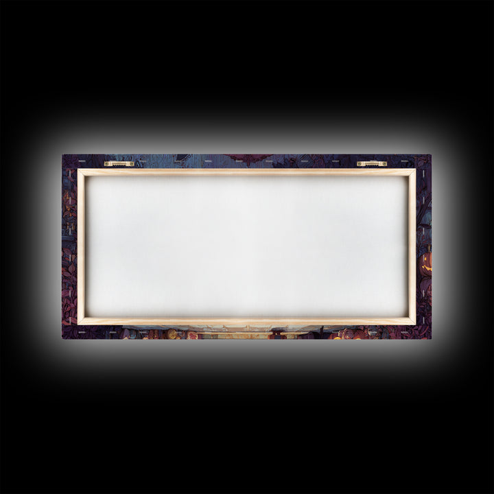 The Thirteenth Door Of Arkham House, Vector Halloween Art, Wide Panoramic Art, Framed Canvas Print, Cute Halloween Wall Art
