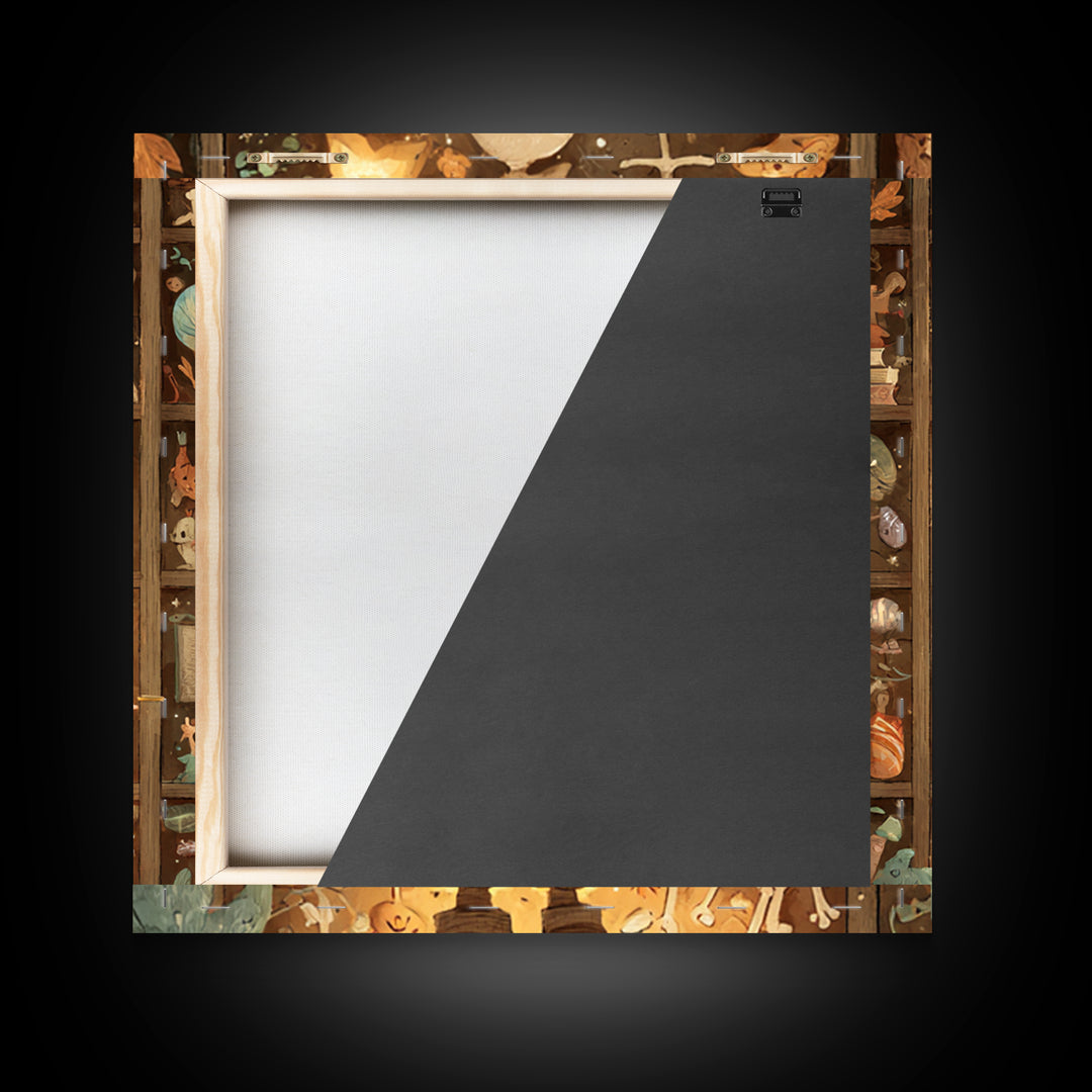 The Archivist Of Dreaming Bones, Retro Halloween Art, Square Wall Art, Canvas Print, Cute Halloween Wall Art