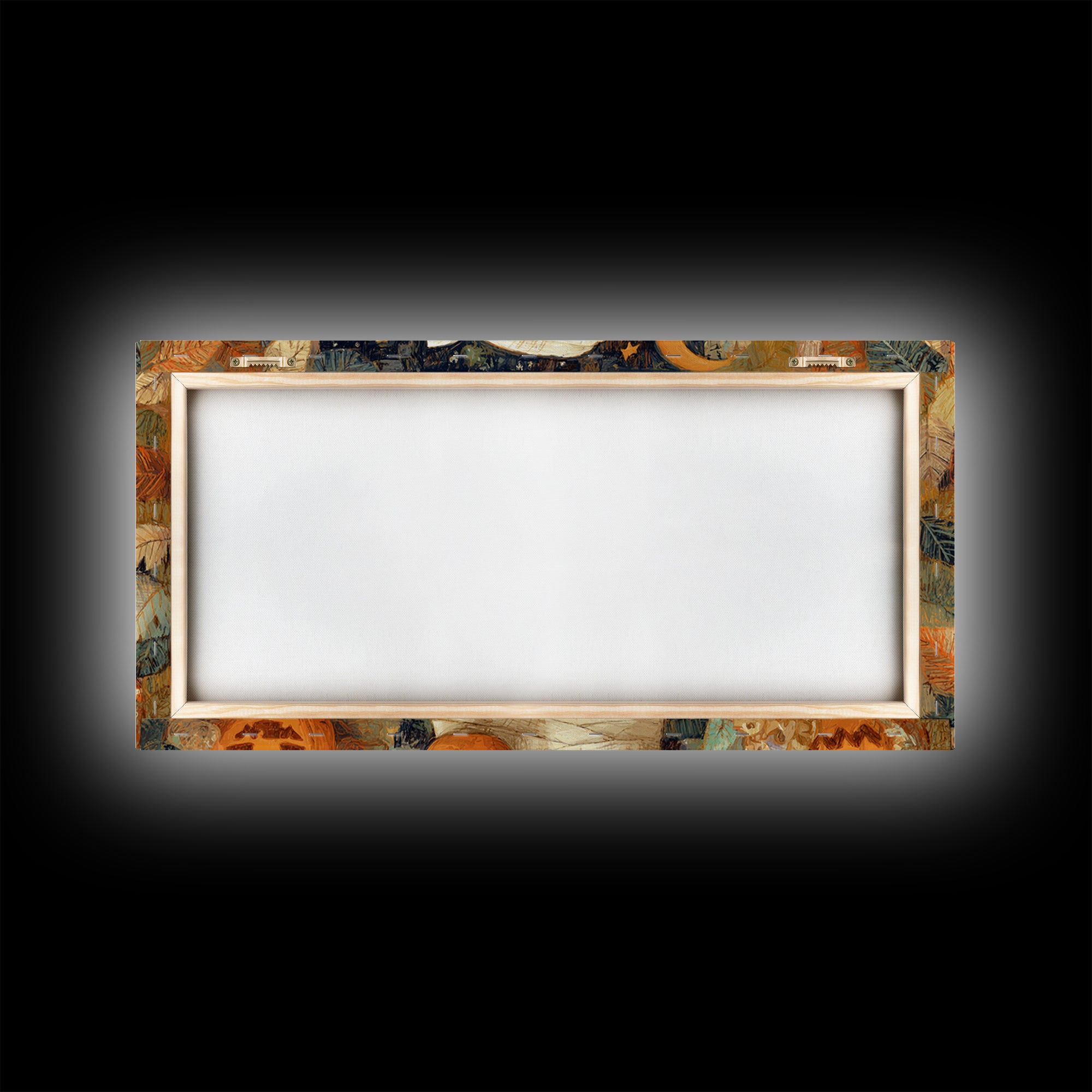 The Shy Little Mummy, Crayon Halloween Art, Wide Panoramic Art, Framed Canvas Print, Cute Halloween Wall Art