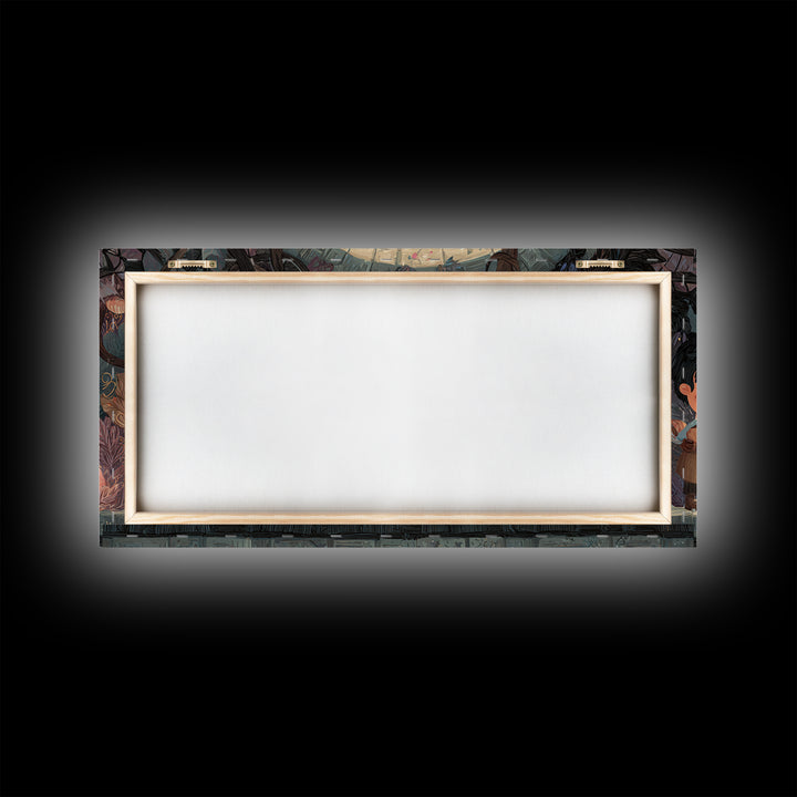 The Dreamwell Beneath Miskatonic, Kawaii Halloween Art, Wide Panoramic Art, Framed Canvas Print, Cute Halloween Wall Art