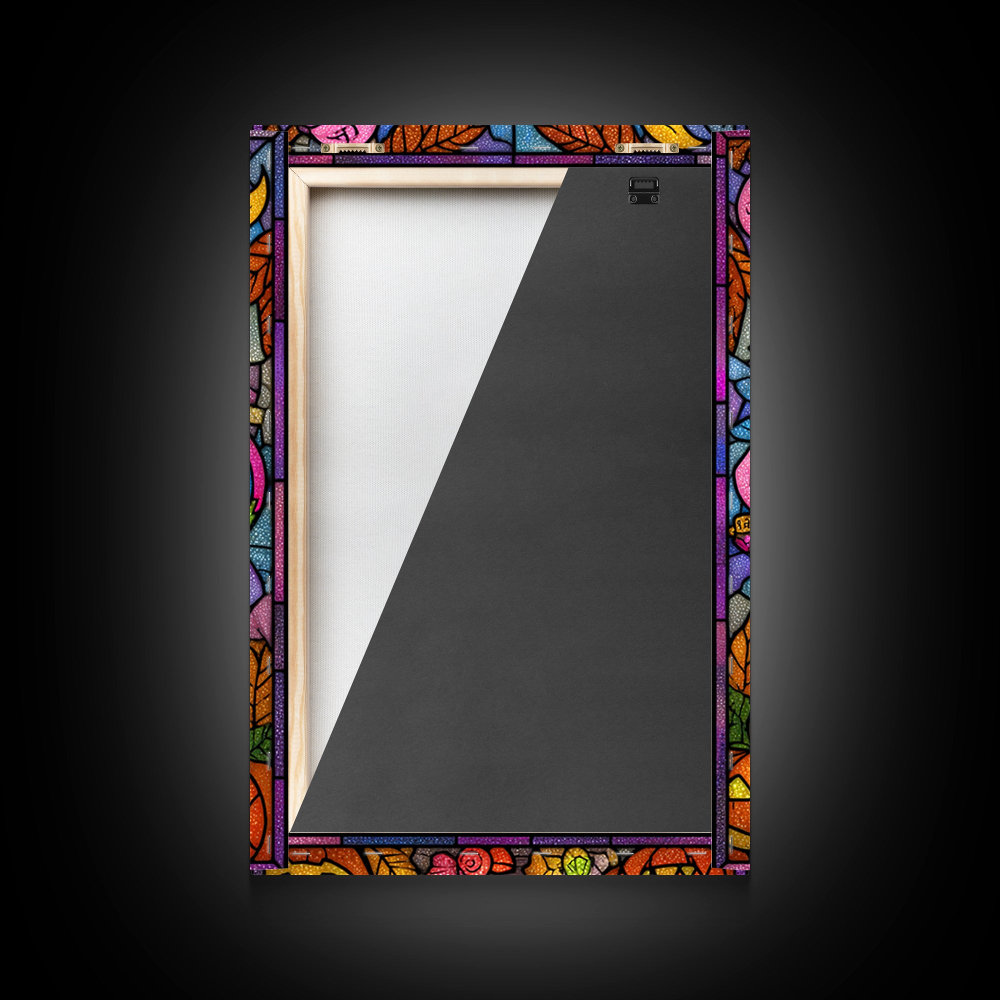 The Rainbow Monster, Stained Glass Halloween, Vertical Wall Art, Canvas Print, Cute Halloween Wall Art