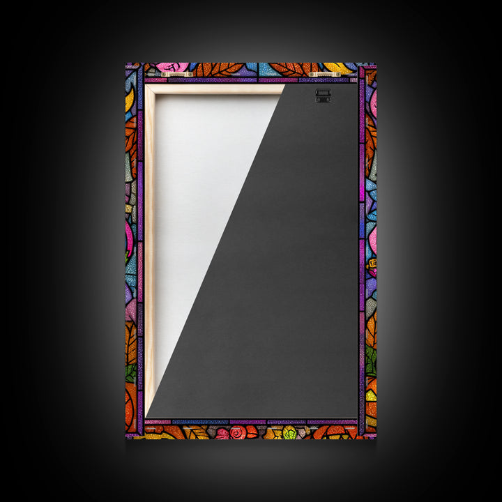 The Rainbow Monster, Stained Glass Halloween, Vertical Wall Art, Canvas Print, Cute Halloween Wall Art