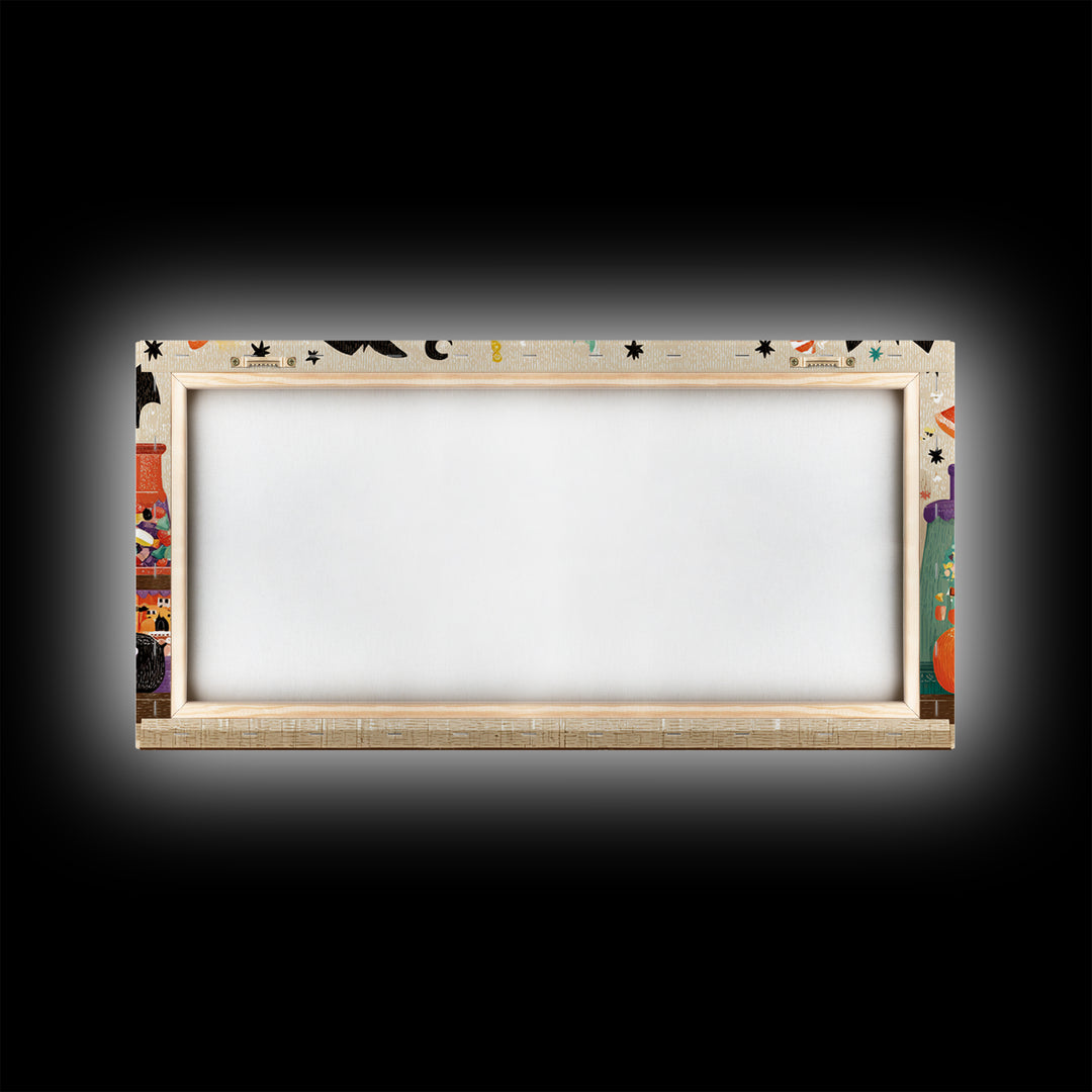 The Jellybean Potion Shop, Screenprint Halloween Art, Wide Panoramic Art, Framed Canvas Print, Cute Halloween Wall Art