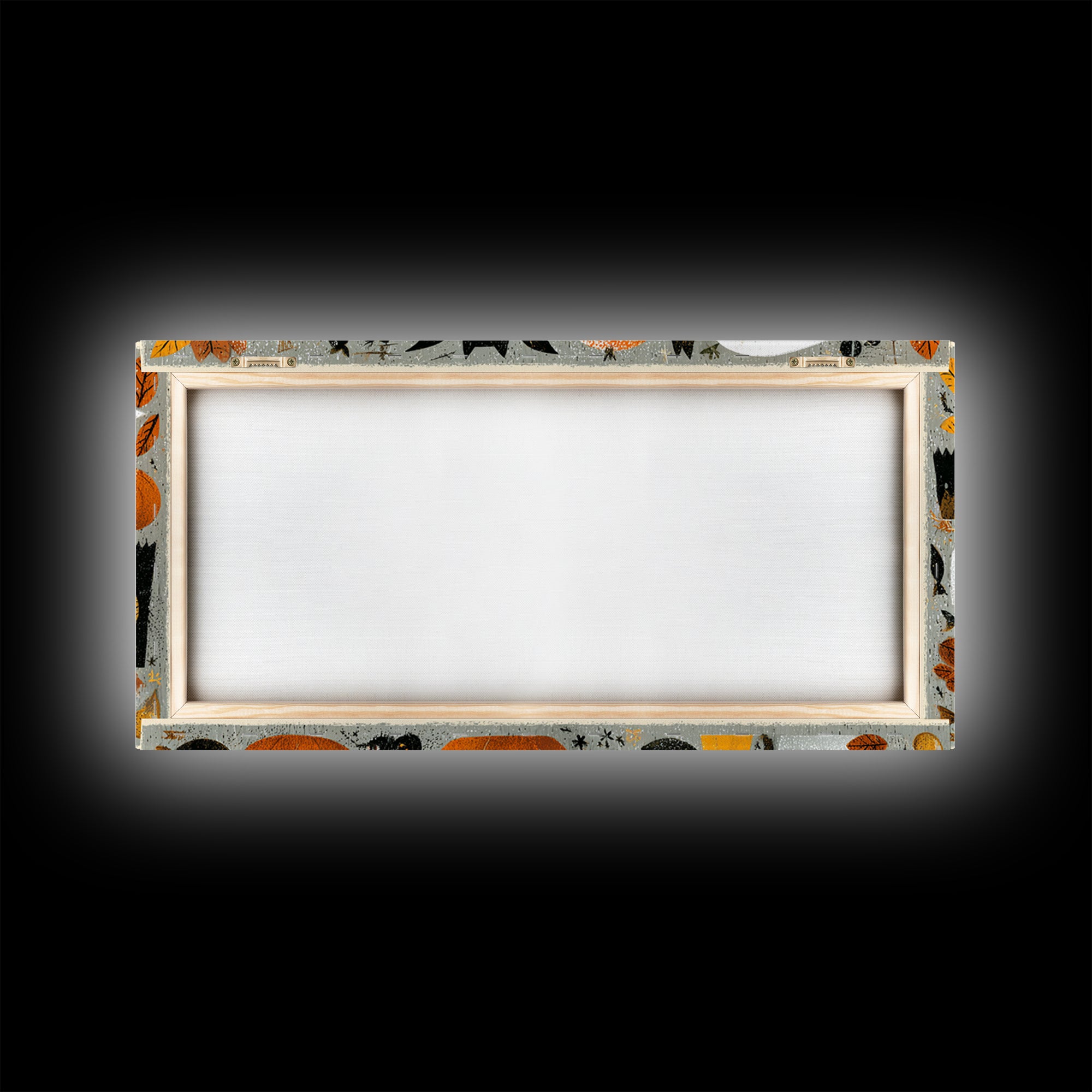 The Halloween Craft Table, Screenprint Halloween Art, Wide Panoramic Art, Framed Canvas Print, Cute Halloween Wall Art