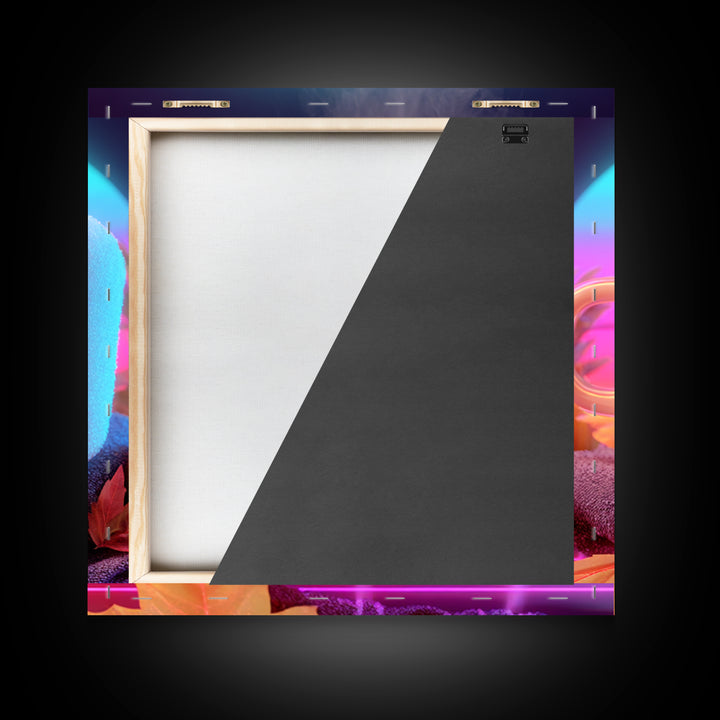 The Marshmallow Ghost, Vaporwave Halloween Decor, Square Wall Art, Framed Canvas Print, Retro Halloween Decor, Neon Wall Art