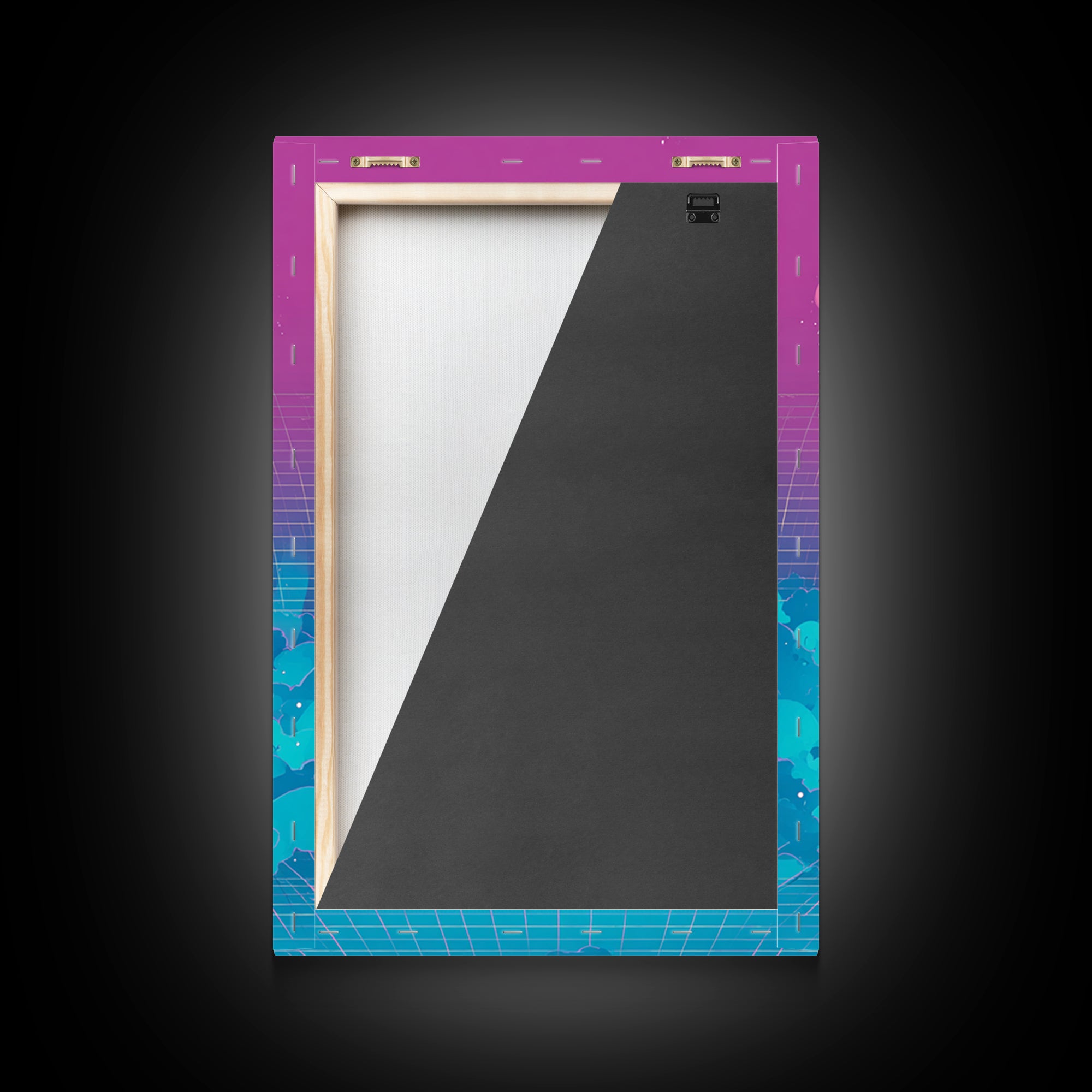 The Moonbeam Wizard, Vaporwave Halloween Decor, Vertical Wall Art, Framed Canvas Print, Retro Halloween Decor, Neon Wall Art
