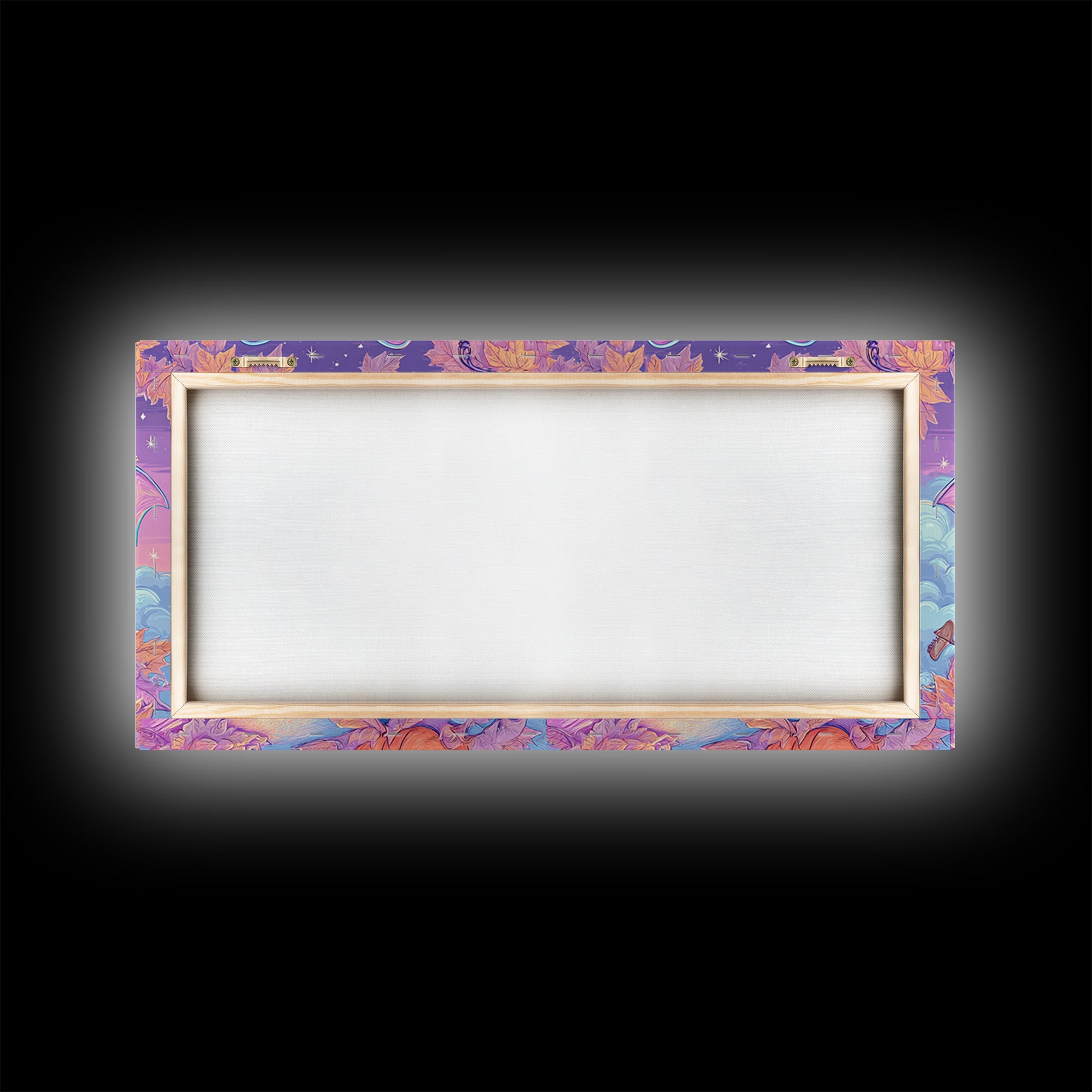 The Bow-Tie Bat, Vaporwave Halloween Decor, Wide Panoramic Art, Framed Canvas Print, Retro Halloween Decor, Neon Wall Art