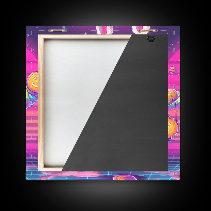 The Llama Mummy, Synthwave Halloween Art, Square Wall Art, Framed Canvas Print, Retro Halloween Decor, Neon Wall Art, Collectible Wall Decor
