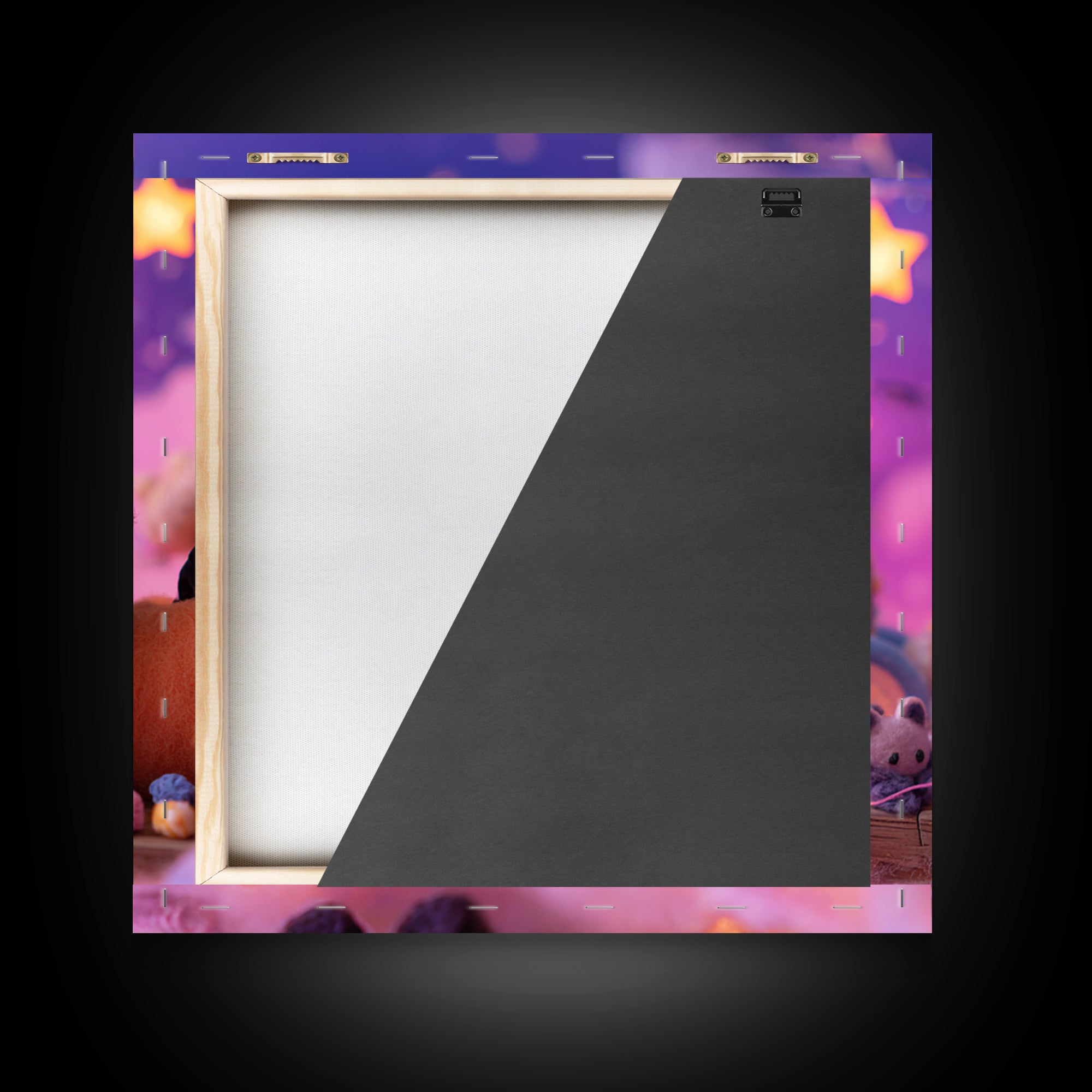 The Tiny Hat Shop Witch, Synthwave Halloween Art, Square Wall Art, Framed Canvas Print, Retro Halloween Decor, Neon Wall Art