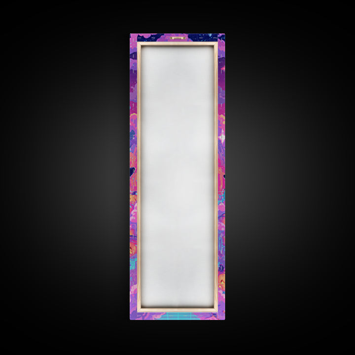 The Friendly Familiar Club, Vaporwave Halloween Decor, Tall Narrow Wall Art, Canvas Print, Retro Halloween Decor, Neon Wall Art