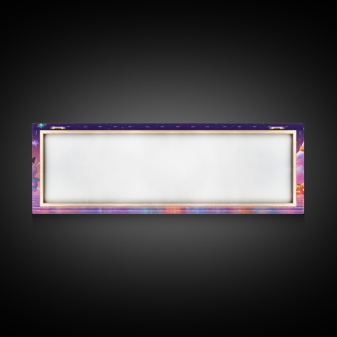 The Costume-Changing Wand, Vaporwave Halloween Decor, Extra Wide Wall Art, Canvas Print, Retro Halloween Decor, Neon Wall Art