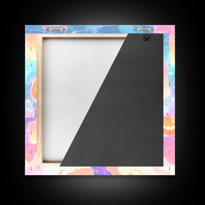 The Lantern-Light Wizard, Synthwave Halloween Art, Square Wall Art, Framed Canvas Print, Retro Halloween Decor, Neon Wall Art