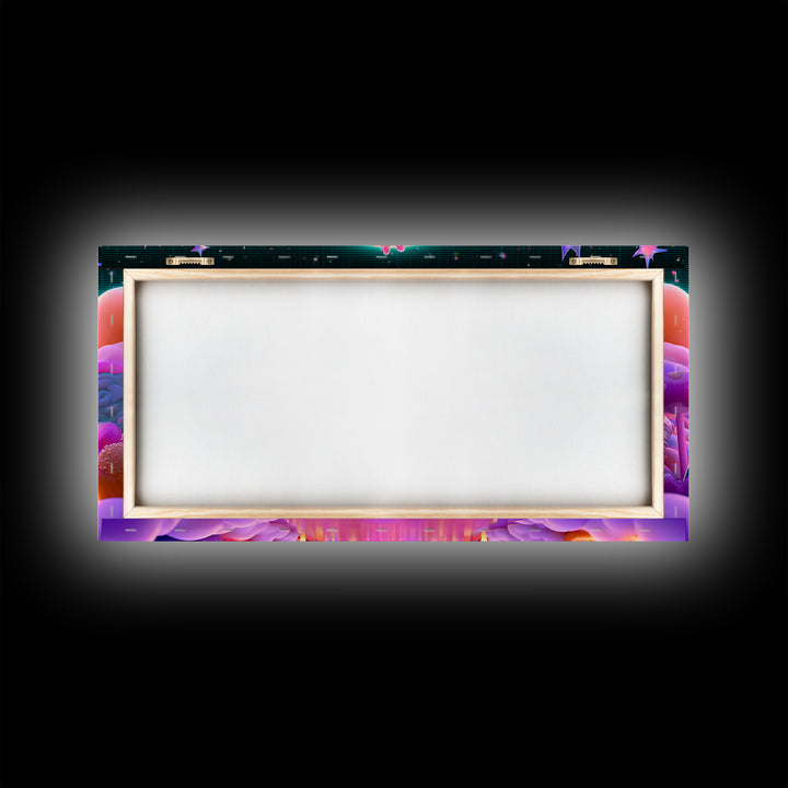 The Candy Castle, Vaporwave Halloween Decor, Wide Panoramic Art, Canvas Print, Retro Halloween Decor, Neon Wall Art, Horror Wall Art