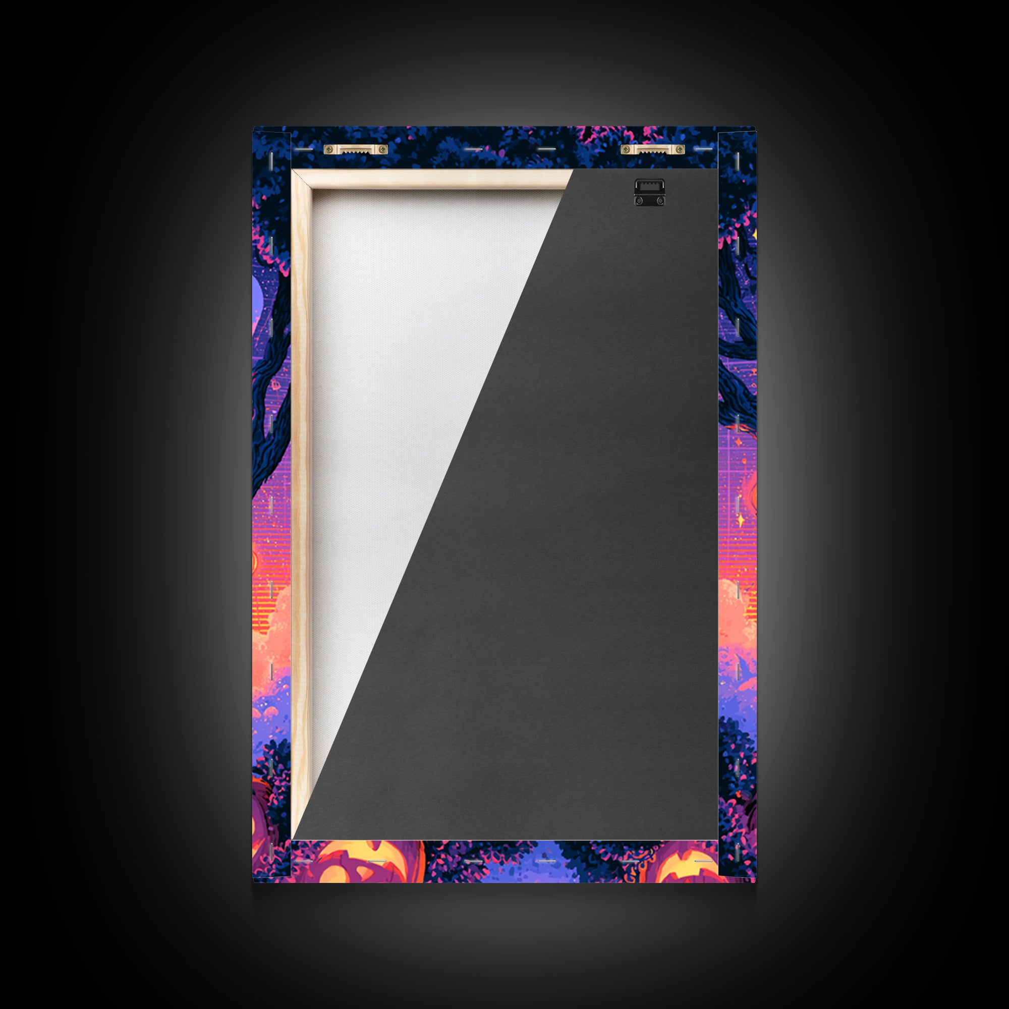 The Ghostly Treehouse, Vaporwave Halloween Decor, Vertical Wall Art, Canvas Print, Retro Halloween Decor, Neon Wall Art, Statement Wall Art